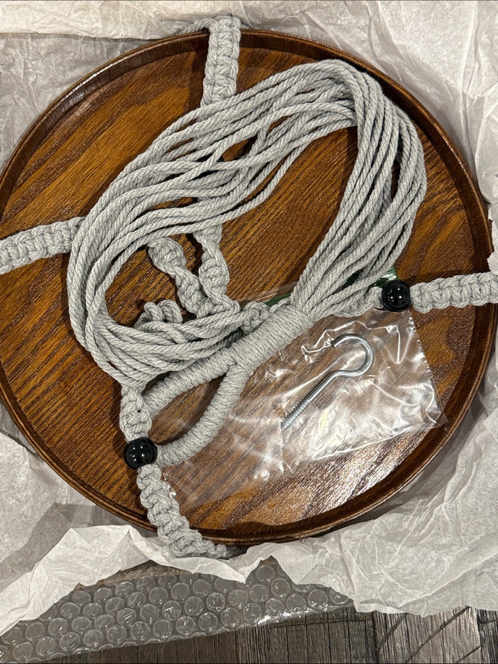 Macrame Plant Hanger with 12” Wood Shelf Indoor Light Gray New Home Decor - Picture 6 of 12